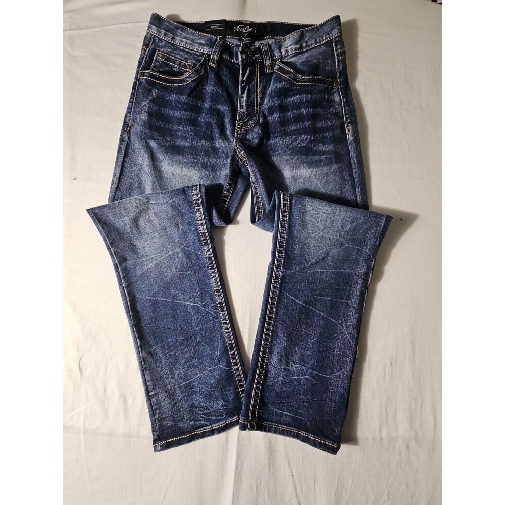 True Luck Men's Bootcut Jeans 30x32 Dark Wash Embroidered Denim